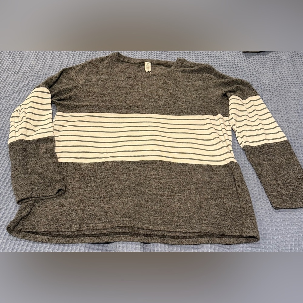 Blooming Jelly Heathered Gray and Ivory Striped Sweater